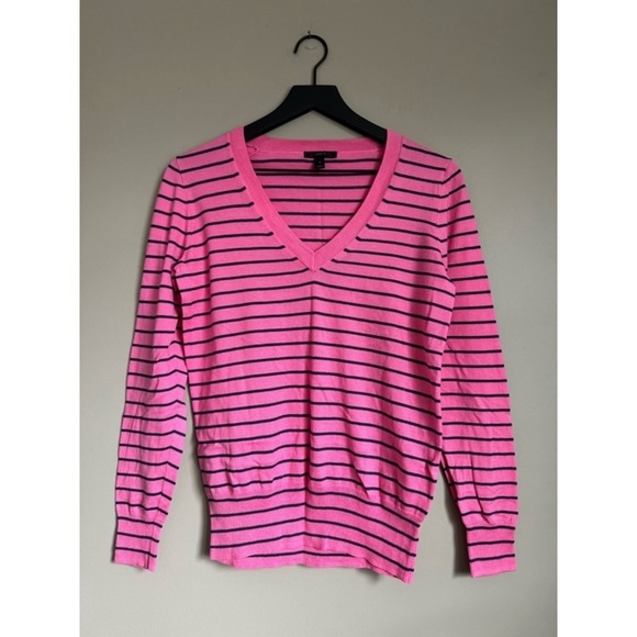 J. Crew Sweaters - JCREW Pink & Blue Striped Cotton V-Neck Sweater